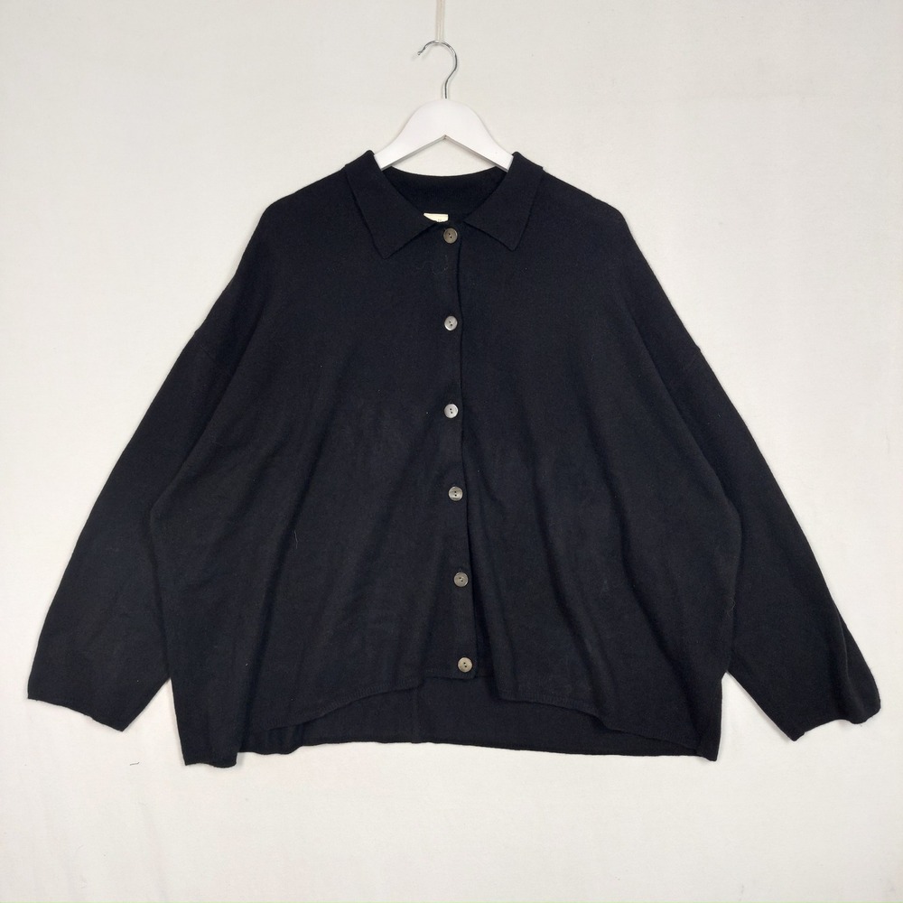 J. Jill Pure Cashmere Black Button Front Cardigan Sweater Relaxed Fit Large XL